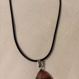 Black Cord Necklace with Red Pendant